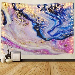 UO Colorful Tye Dye Art Gold Gouache Tapestry Wall